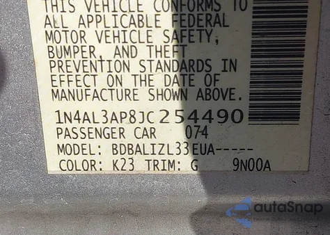 2018 Nissan Altima 2.5 Sv from USA, damaged, VIN 1N4AL3AP8JC254490